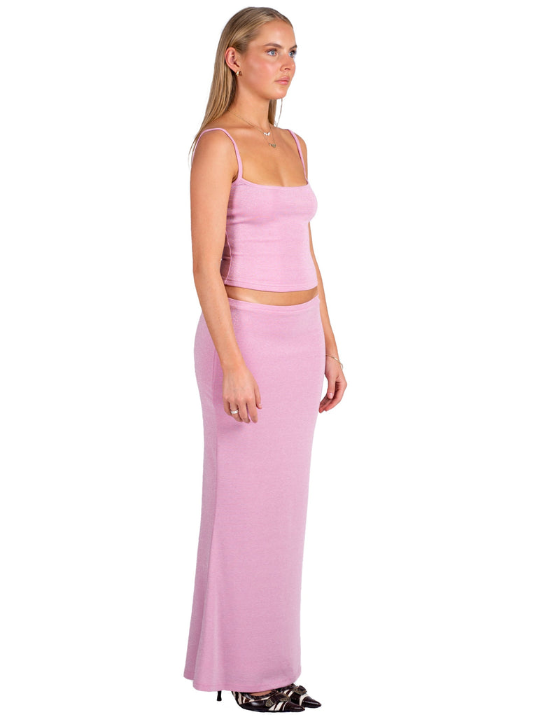 pink shimmer maxi skirt