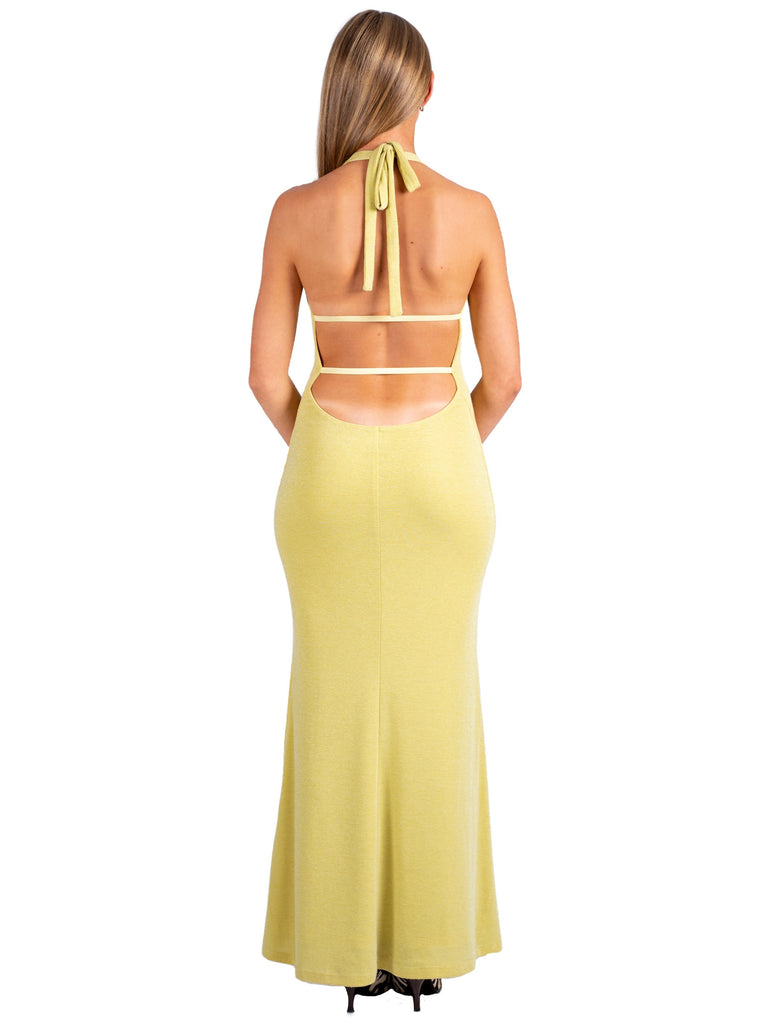 yellow backless maxi dress