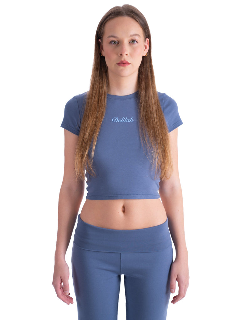 womens blue tshirt with blue screen printing