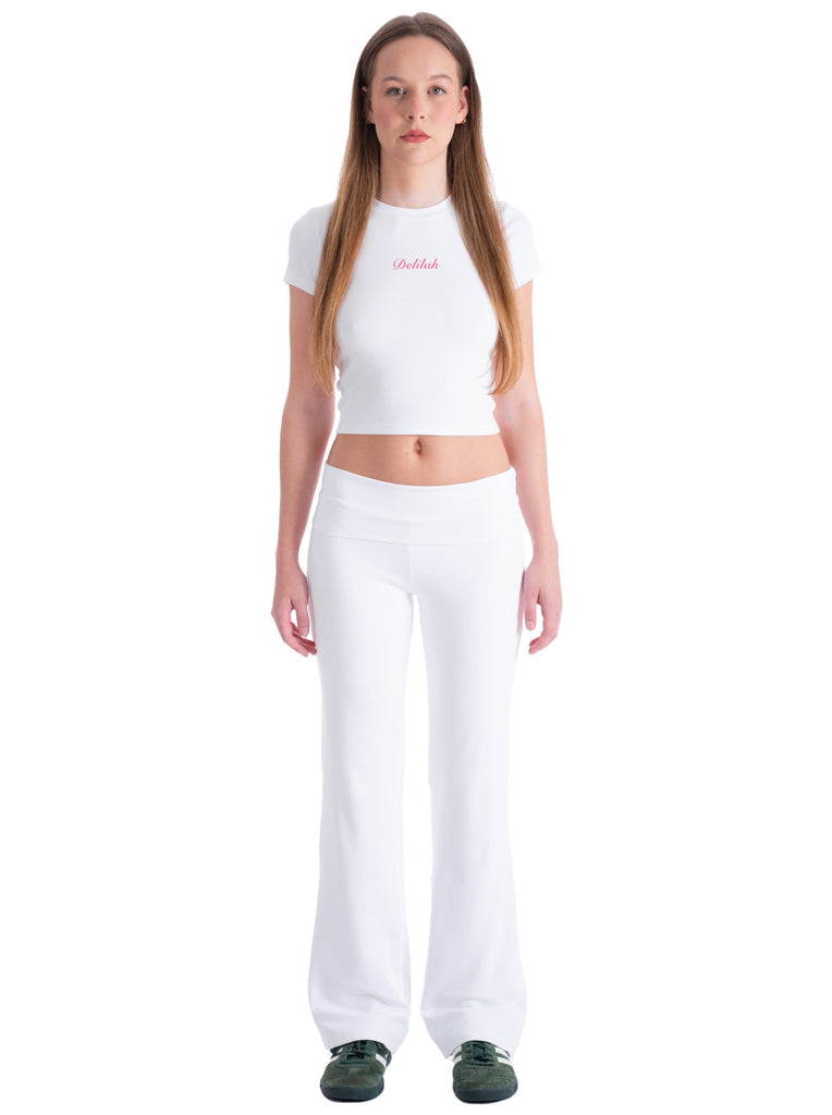 Womens white fold-over flared yoga pant